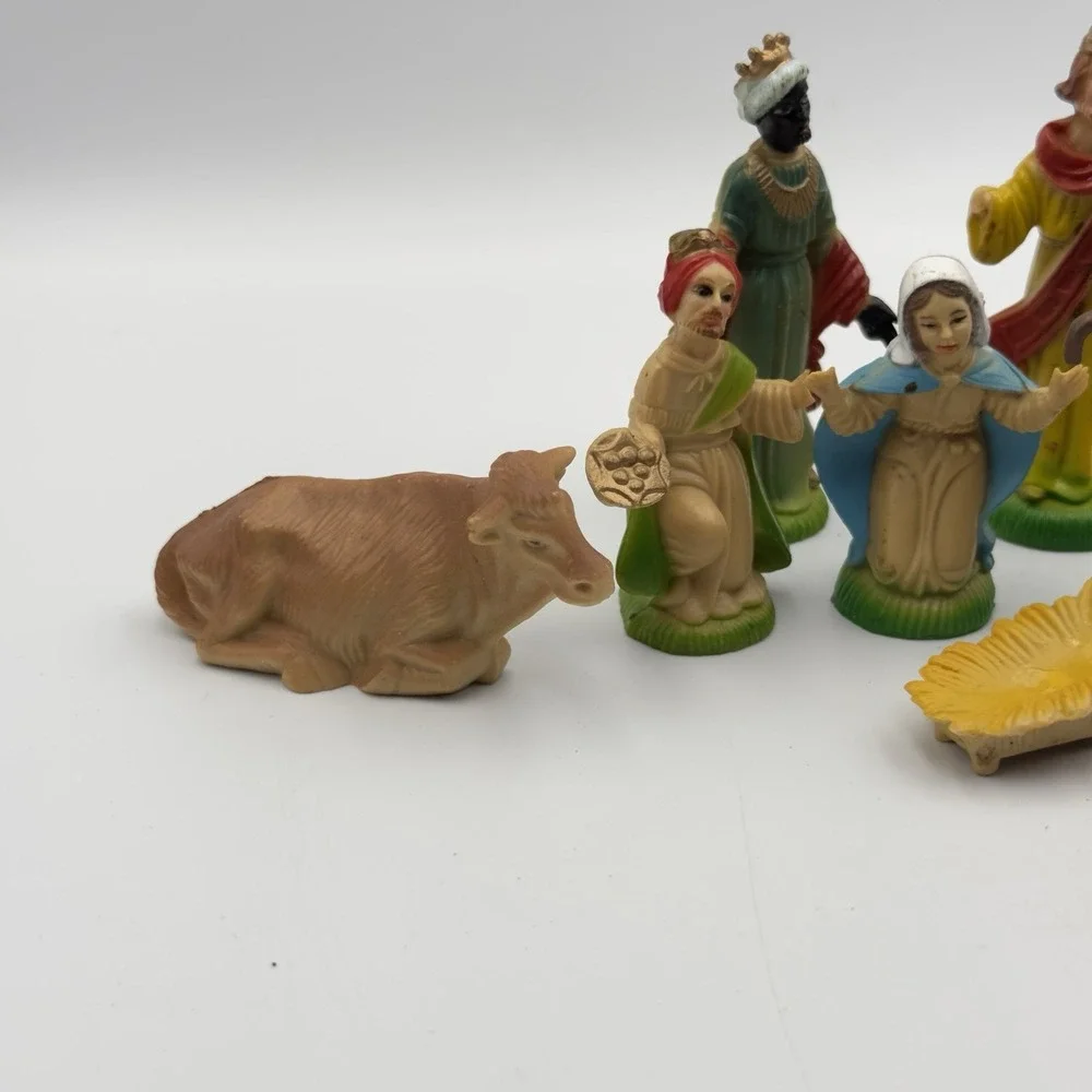Vintage Christmas Small Nativity Set Hong Kong Hard Plastic Nativity Holy Family